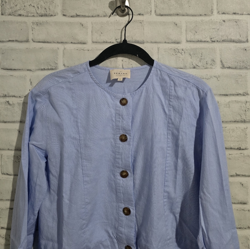 Sezane Poplin Button Down Tunic Shirt Blue size 34 / S - Picture 4 of 7